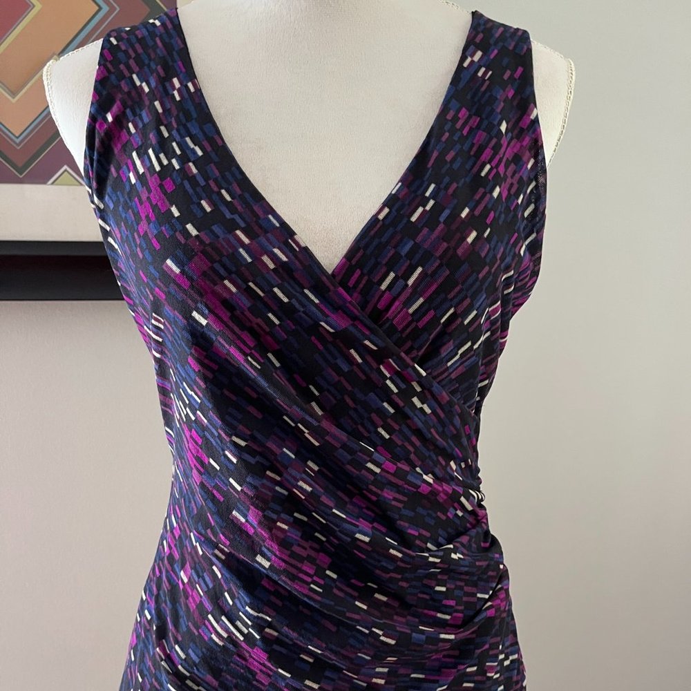 Kenneth Cole Black/Magenta Faux Wrap Sleeveless Blouse S